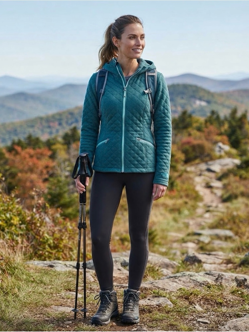 The North Face Teal Quilted Hooded Full Zip Jacket w/ Pockets Women’s L Short